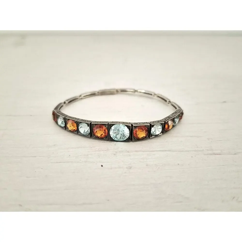 Vintage Topaz and Citrine Sterling Silver Child Size Bracelet